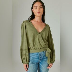 Lucky Brand Long Sleeve Surplice Wrap Top, Deep Lichen Green